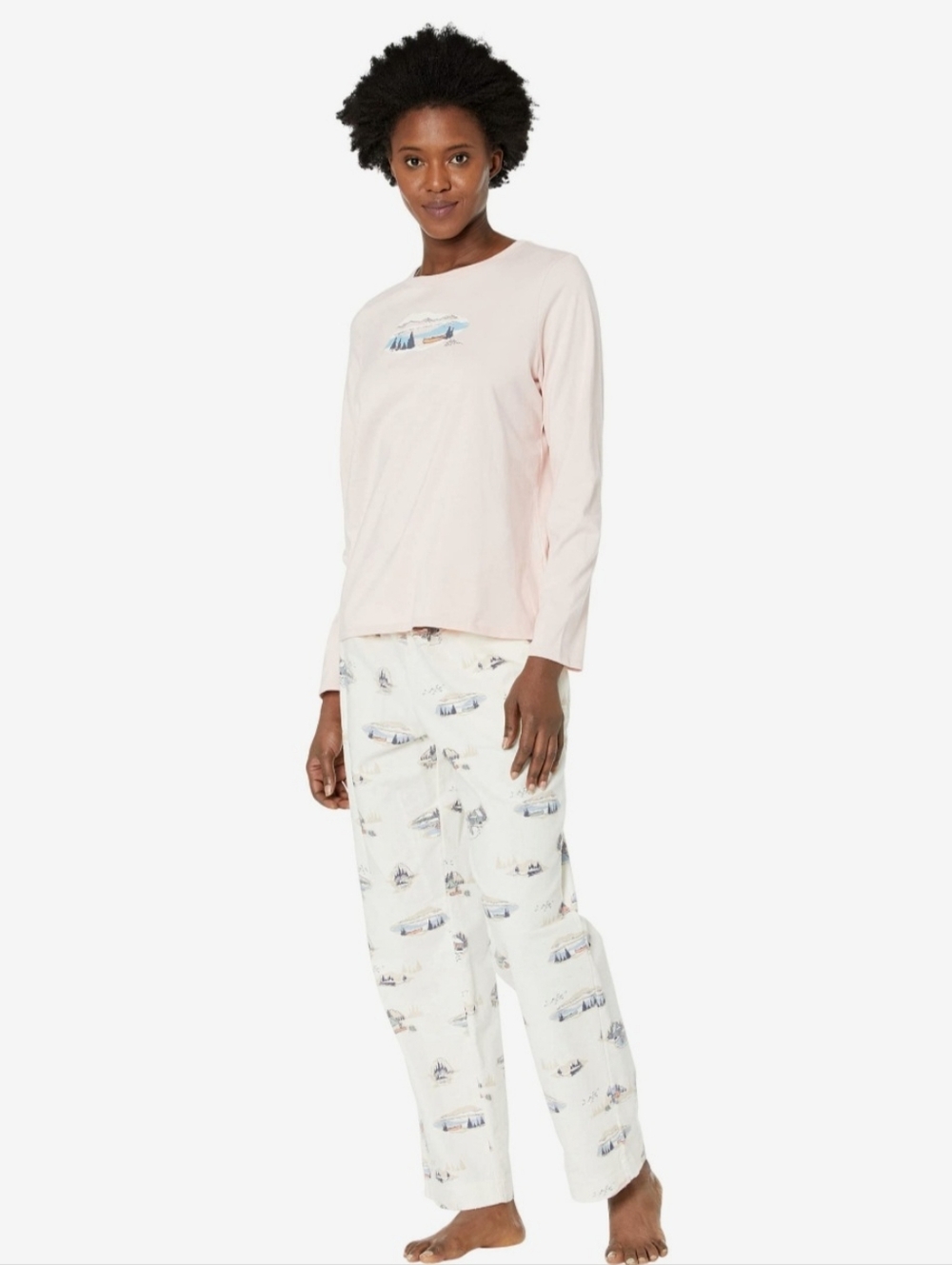 L.L. Bean Pink Long-Sleeve Pajama Top with Scenic Camping Graphic - Picture 2 of 6